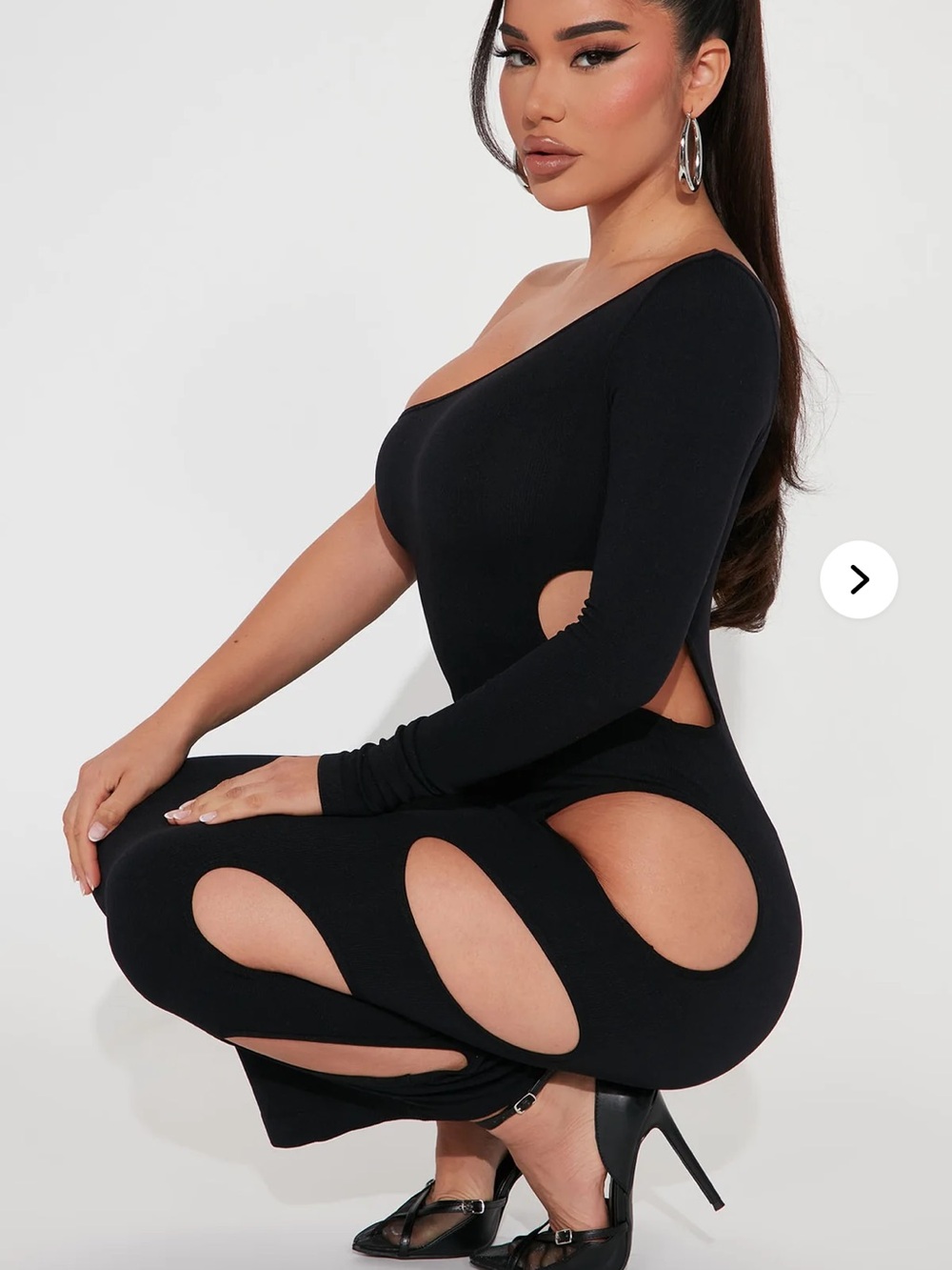 Asymmetric One-Shoulder Cutout Maxi Dress - Black